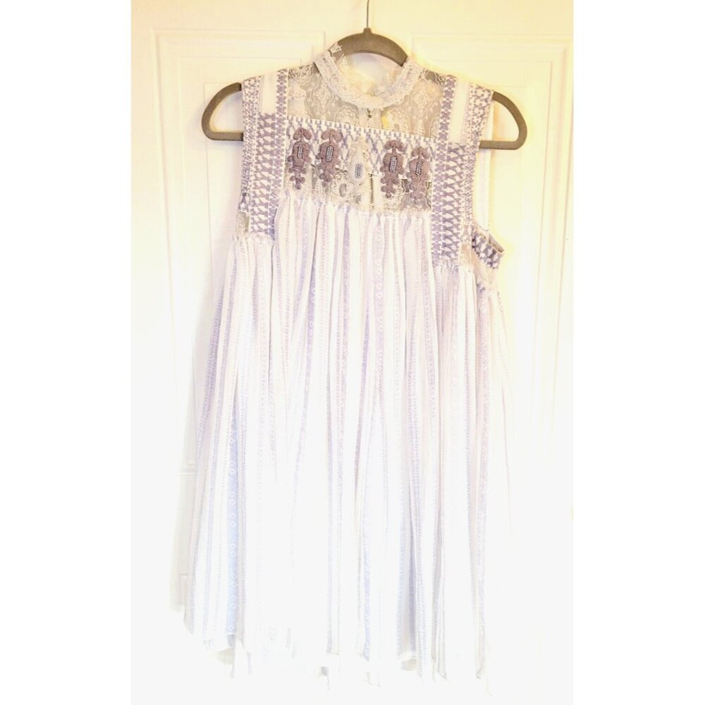 Free People Shift Dress M Ivory Lavender Embroidered Penny Georgette Babylon